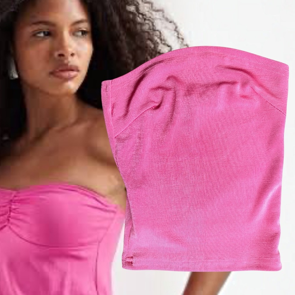 Motel Rocks Tube Top Strapless Bandeau Crop Pink XXS